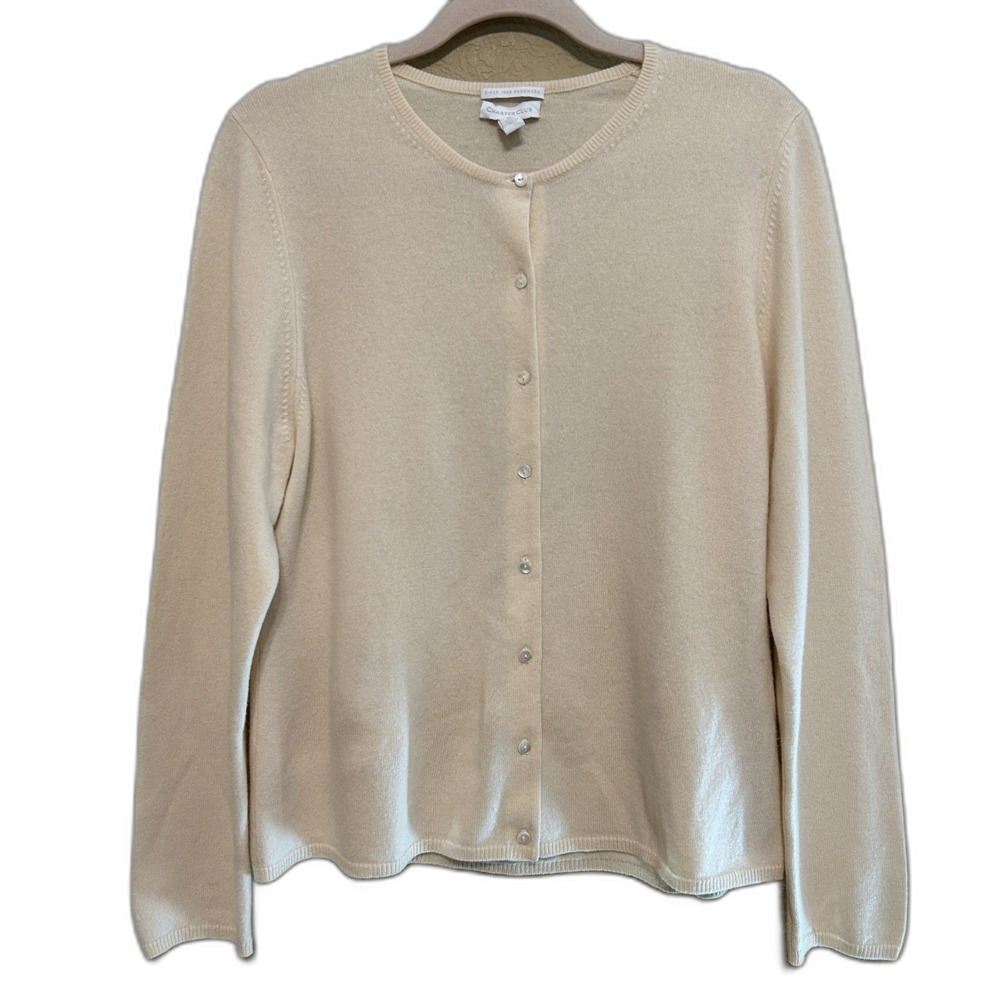 Charter Club 100% Cashmere Cardigan Sweater Cream 2-Ply Crew Neck Button Up XL